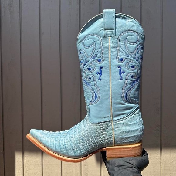 #13 Light Blue Crocodile Tail Design Western Boot - Picture 2 of 5